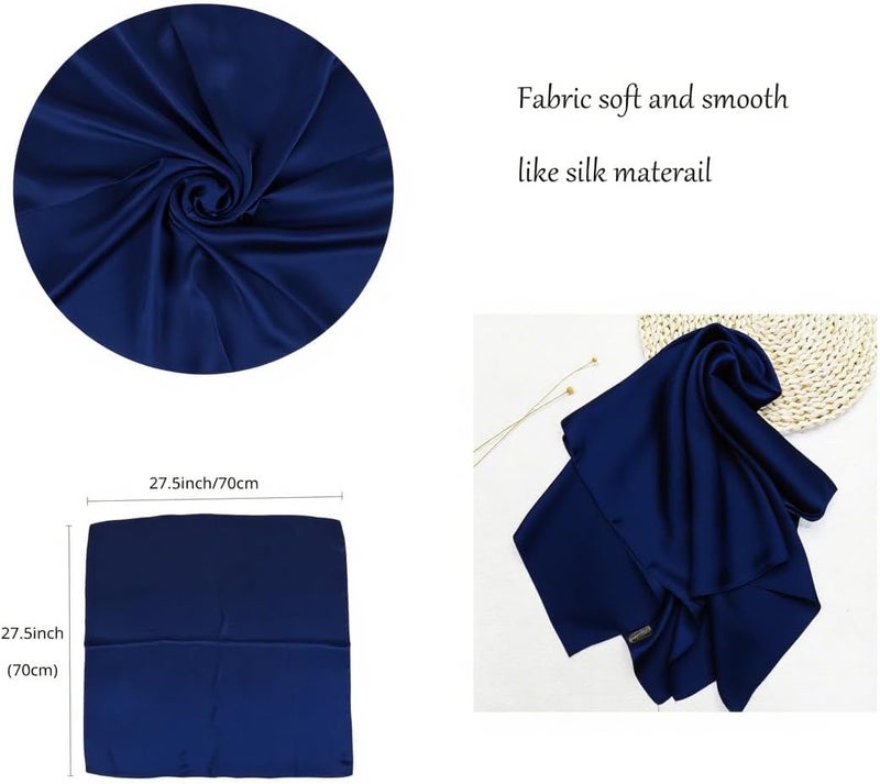 Chung Women's Square Satin Scarf 27.5" Bandanas Solid 50s Retro Neck Scarves Emulation Silk Handbag Hair Ribbons Necktie - Image 5